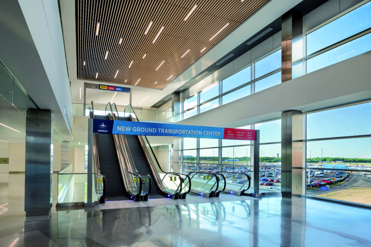 escalator in ConRAC facillity leading to rental car companies