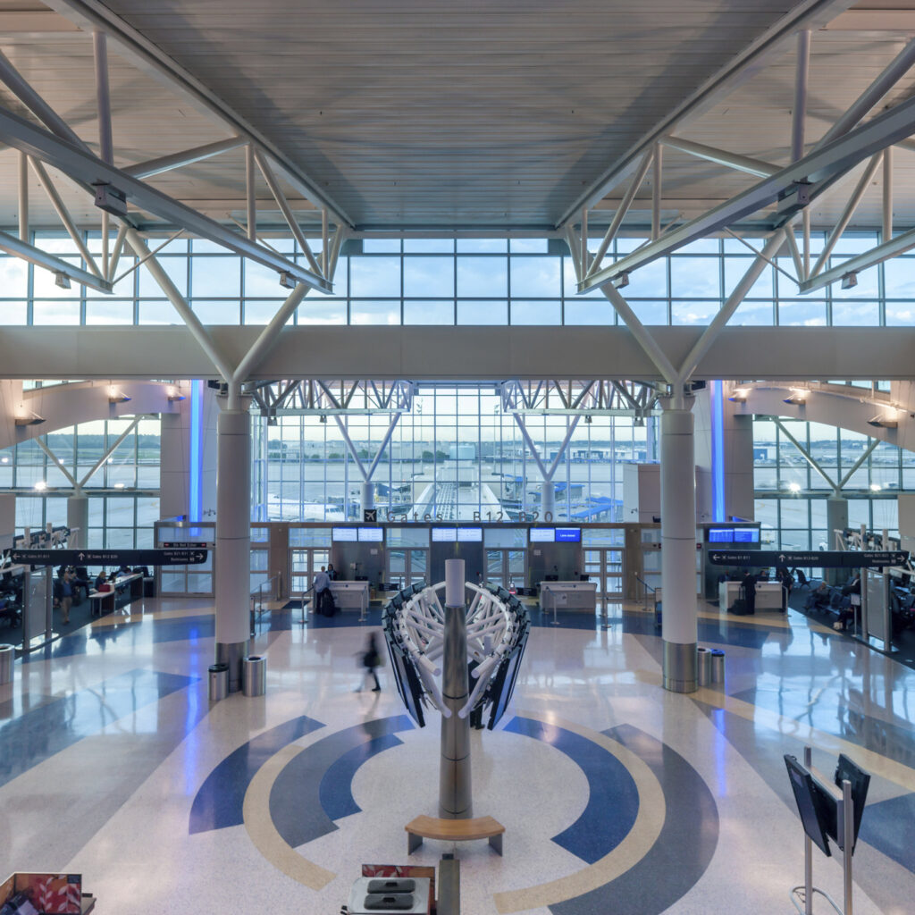 signage and glass walls in terminal