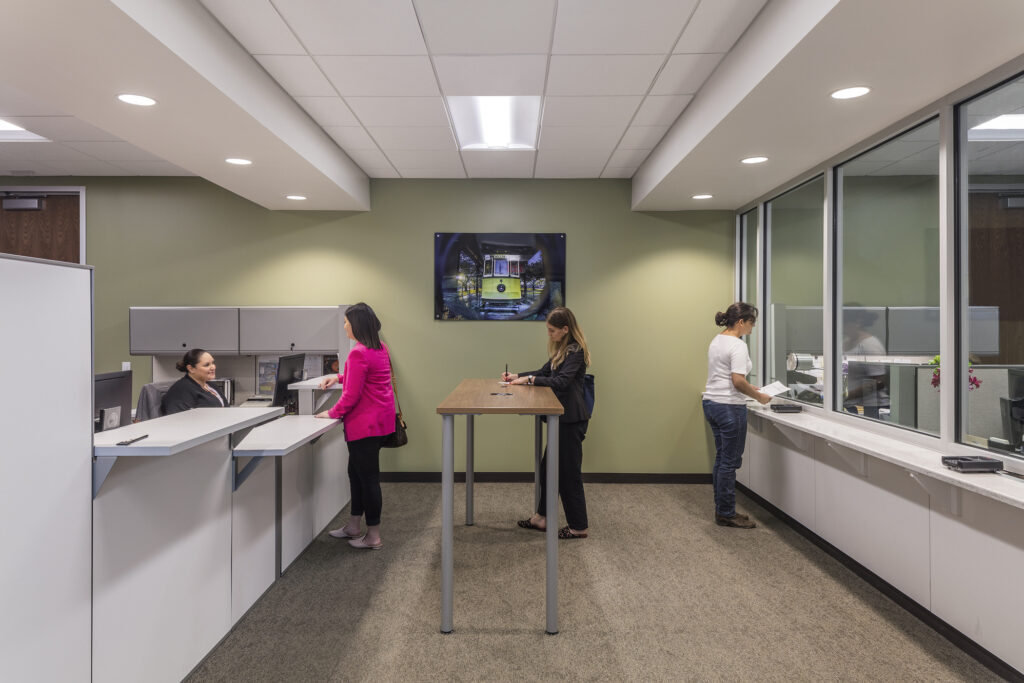 people at service counters