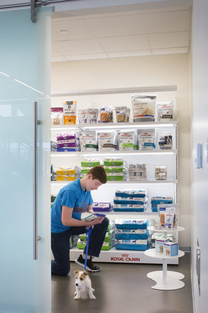 person reading about dog food