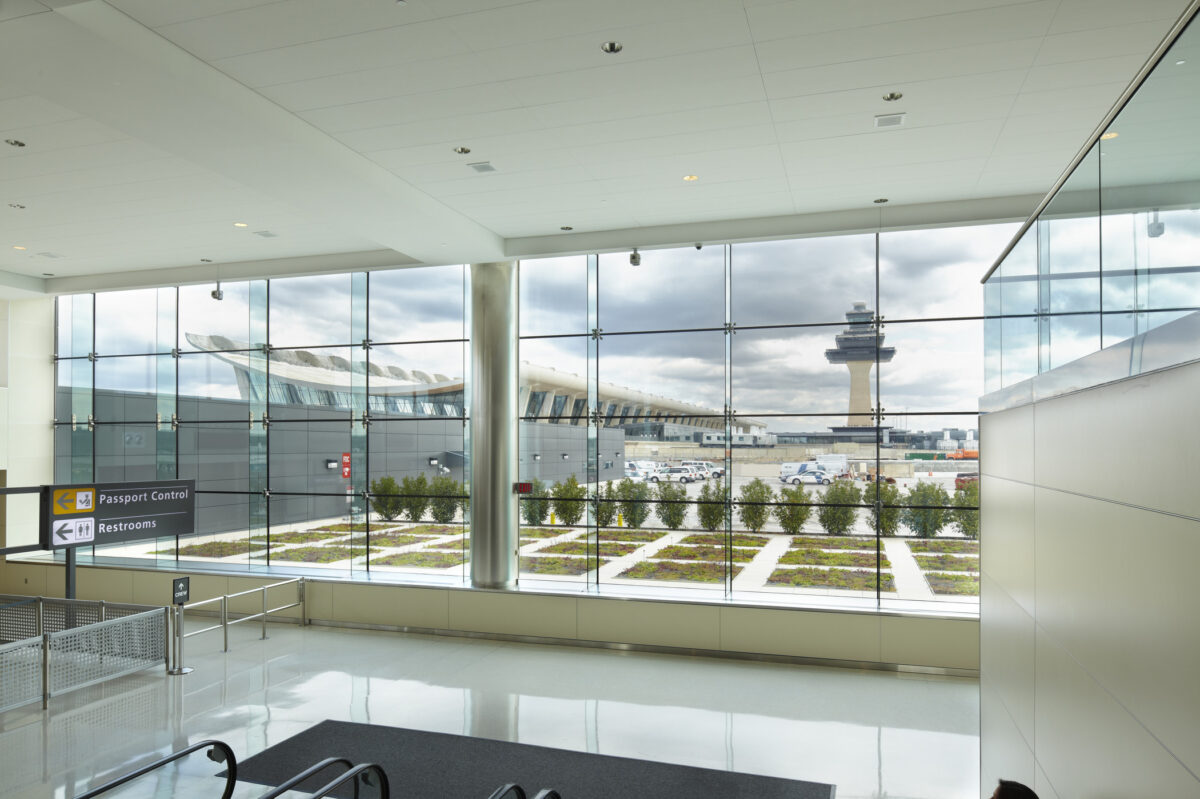 international arrivals hall view looking out windows