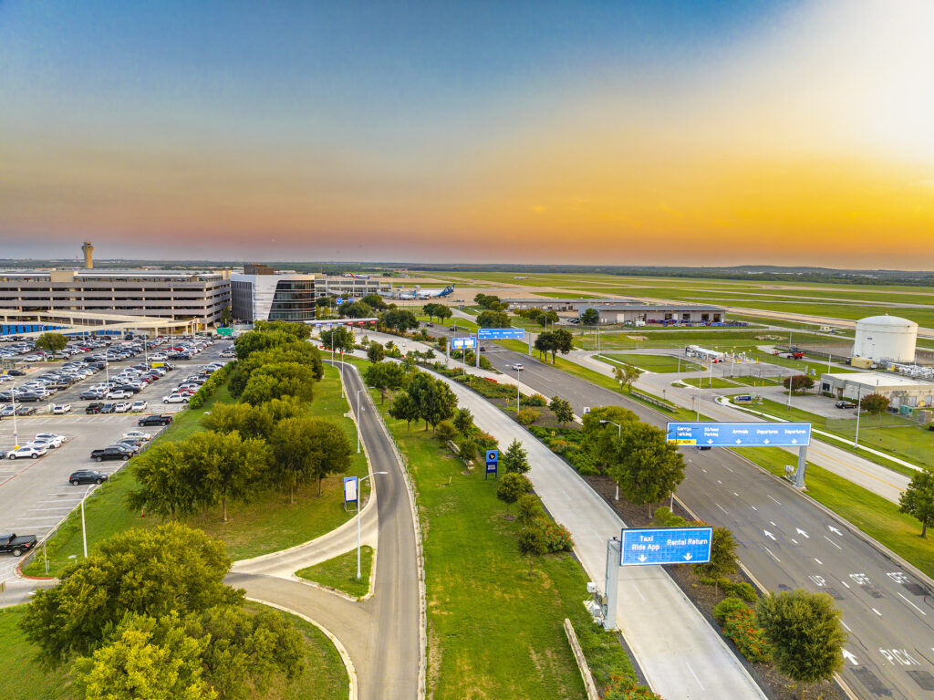 aerial view of airport showing wayfinding
