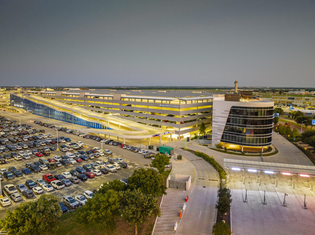 aerial view of parking garage