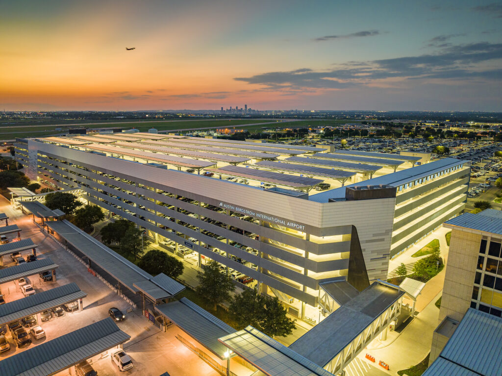 aerial view of parking garage