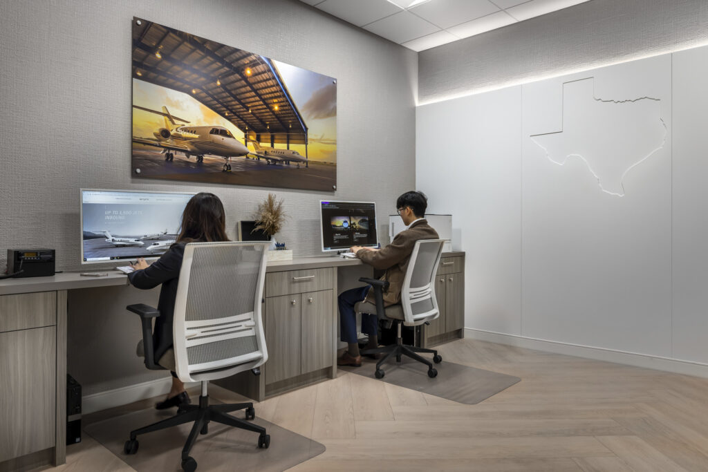 people in business center