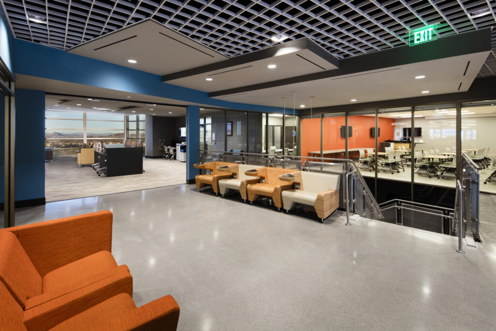 view into multiple gathering spaces