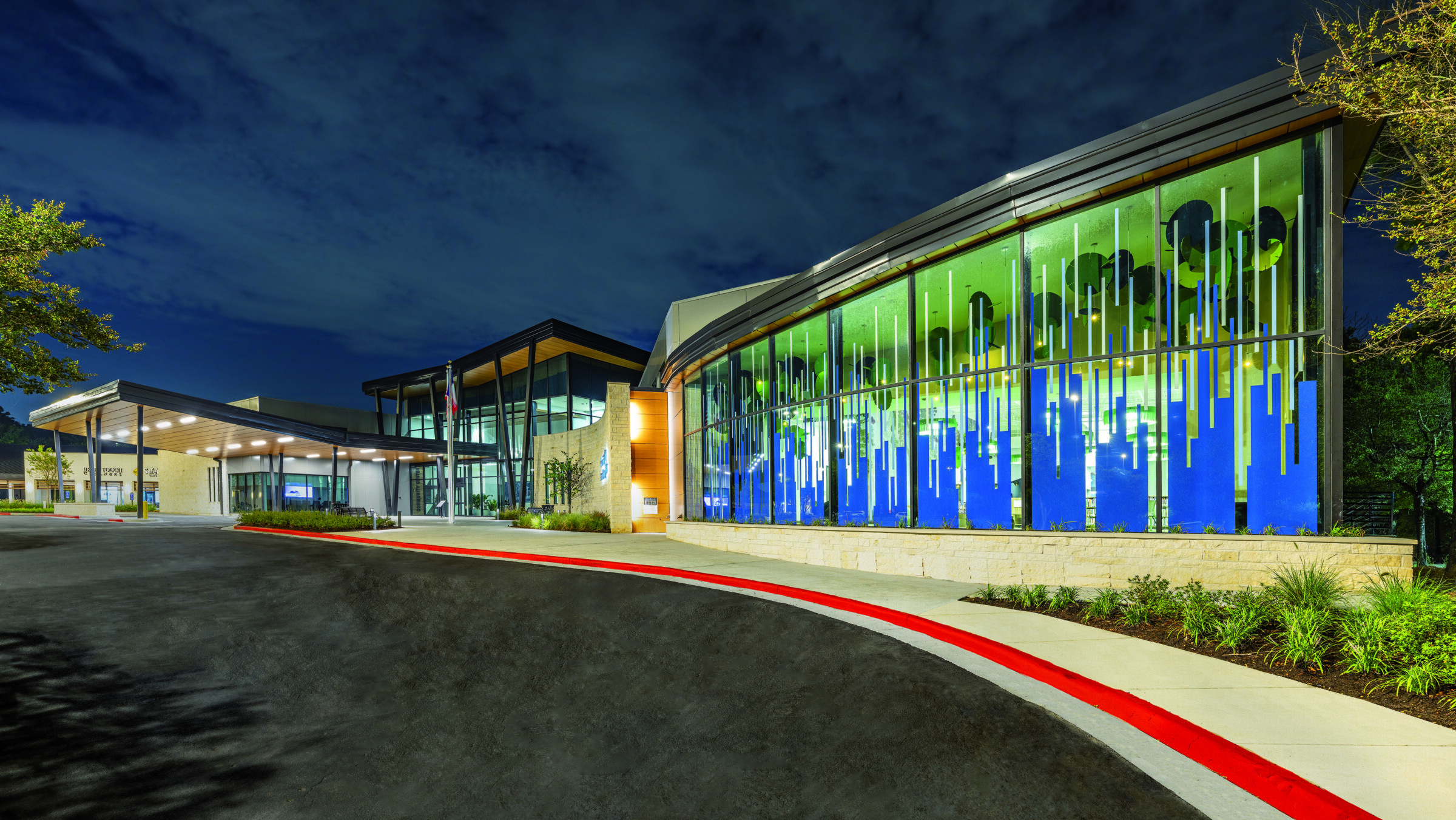 Exterior multicolor lights at night