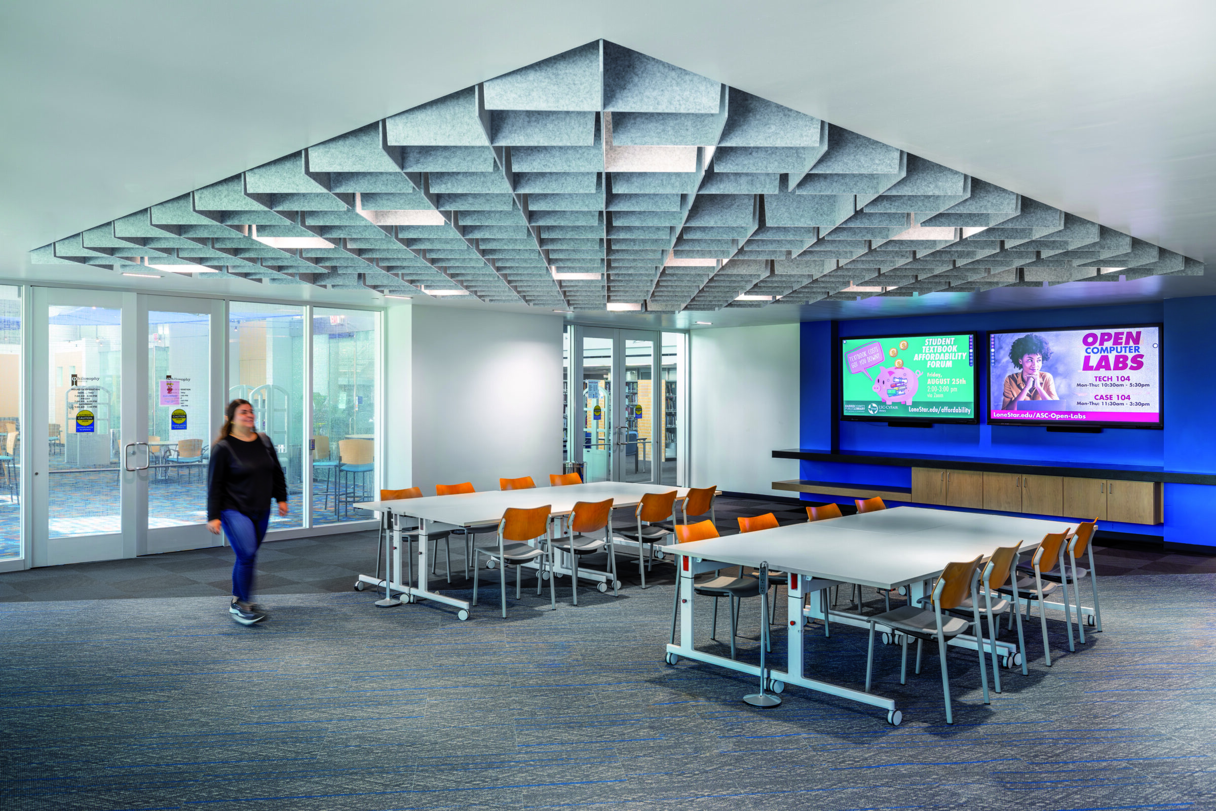 pod-style furniture in flexible zone