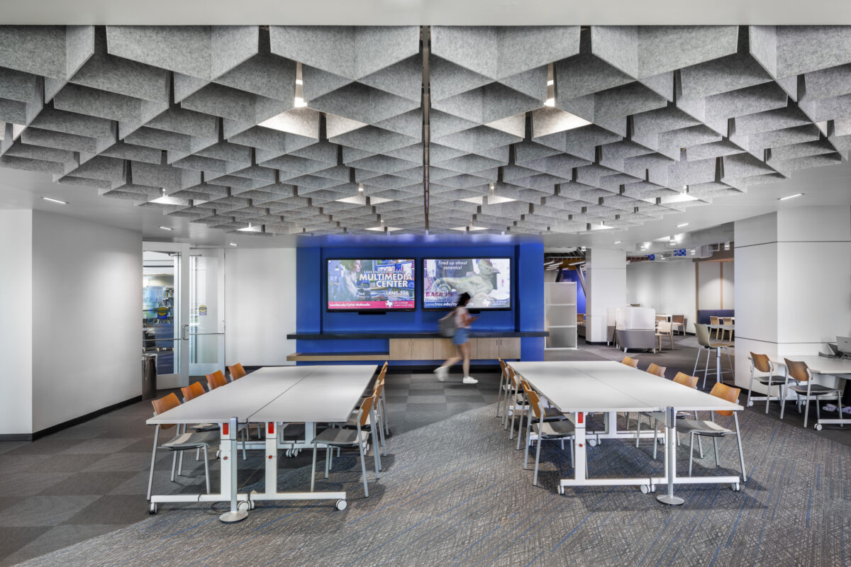 pod-style furniture in flexible zone