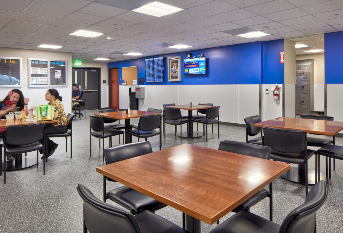 Break room with people seated