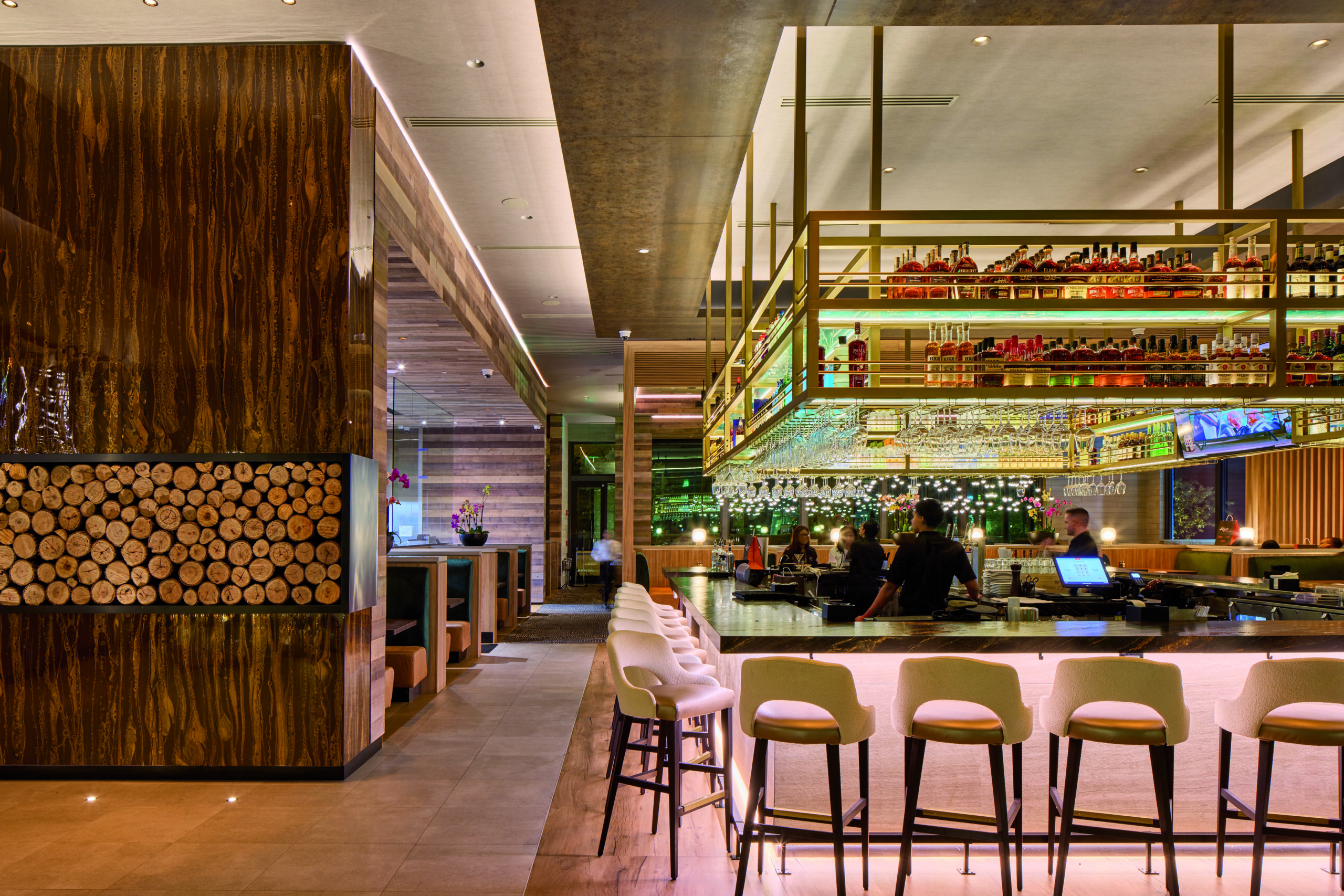 bar and feature wall