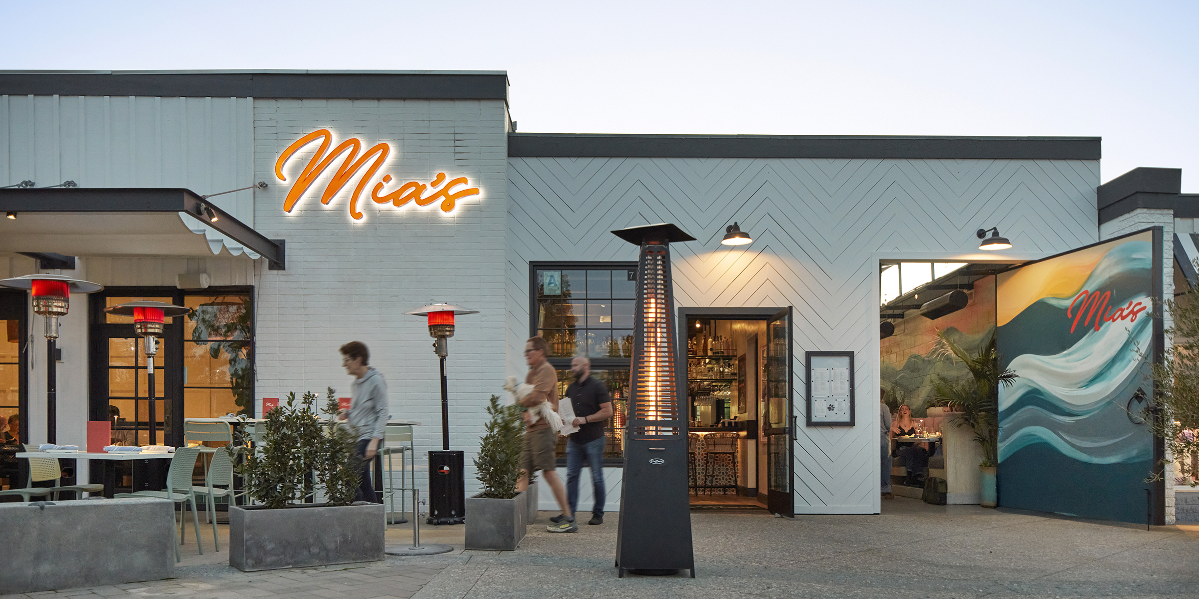 exterior patio and sign