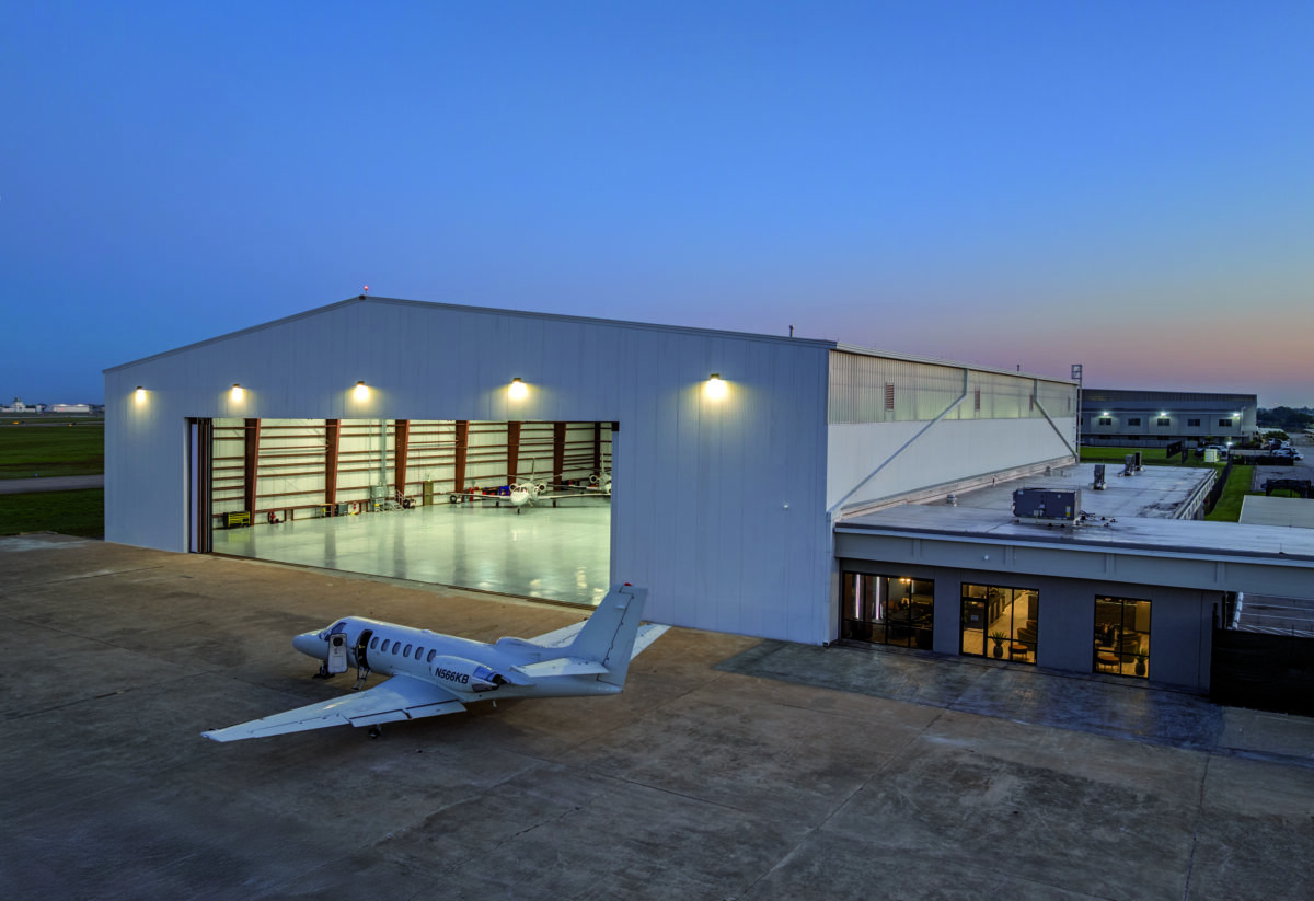 Jet aviation hangar HOU aerial